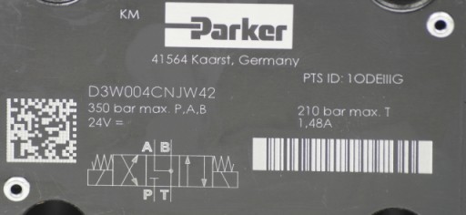 Rozdzielacz PARKER D3W004CNJW suwak typ J, 24VDC