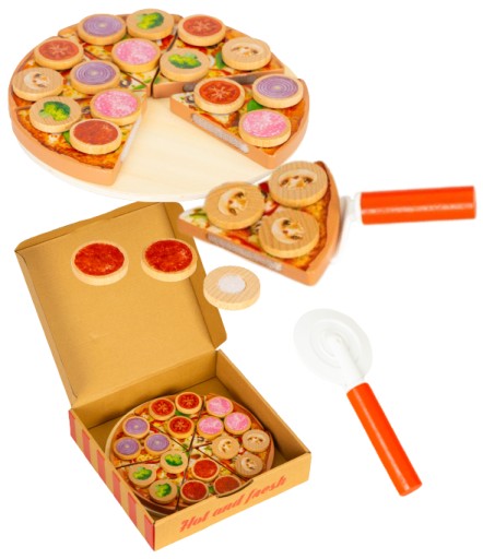 PIZZA ZABAWKA DREWNIANA Produkty Spożywcze Jedzenie do Krojenia dla dzieci