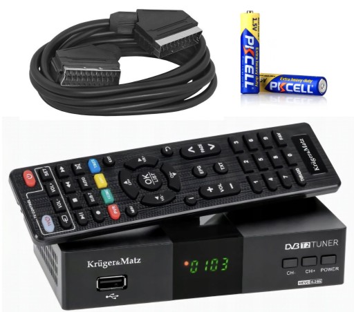 Tuner dekoder DVB-T HEVC Kruger&Matz H.265 KM0550D + Kabel SCART (Euro)