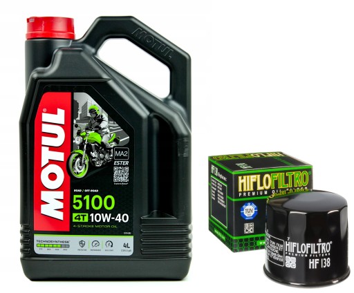 Olej MOTUL 5100 10W40 4L. + Filtr HF138, Suzuki GSF1250, 07-16r.