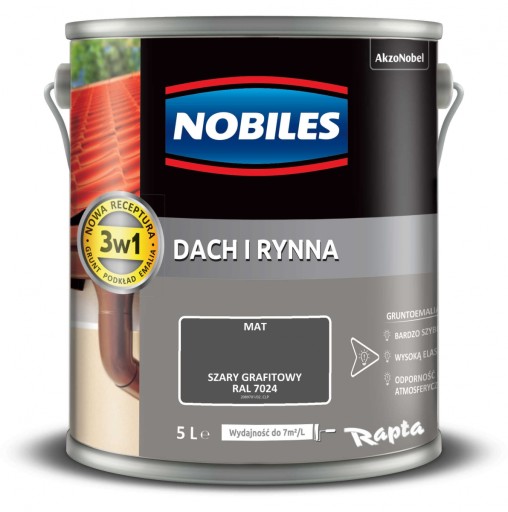 Farba na metal ocynk Nobiles Dach Rynna 5L szary grafitowy RAL 7024