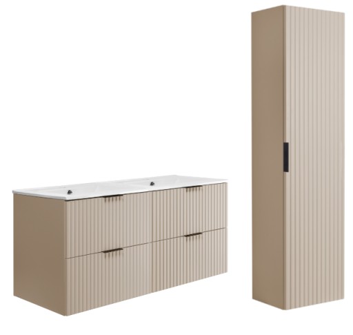Zestaw Łazienkowy wiszący z Umywalką 120 Kaszmir Słupek RYFLOWANE front MDF