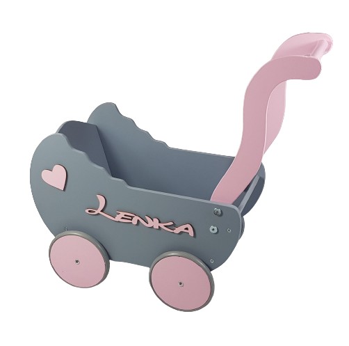 Wózek drewniany dla lalek + IMIE + POŚCIEL +