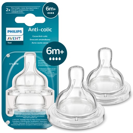 AVENT smoczek do butelki anti-colic (4) SZYBKI 4-przepływowy 6m+ 2szt