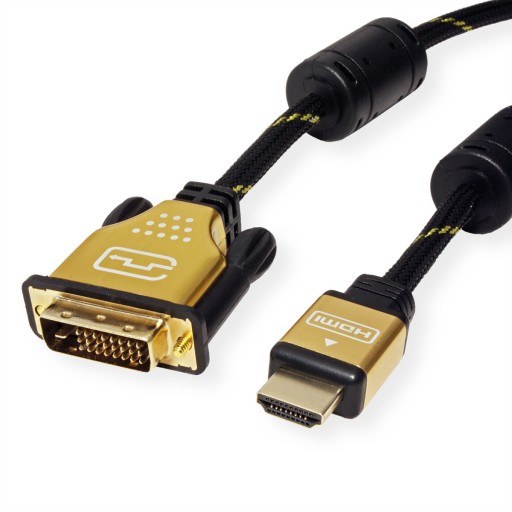 Kabel do monitora DVI 24+1 HDMI M/M złoty 2m