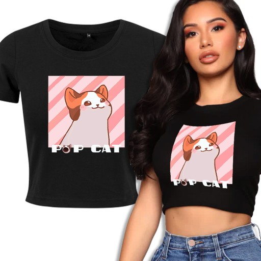 Top Krótka Koszulka Damska POPCAT Kotki Cat Wz - L