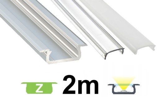 2mb Profil ALUMINIOWY taśm led wpuszczany typ Z płaski slim srebrny + KLOSZ