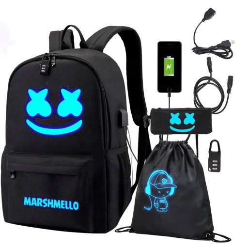 MARSHMELLO PLECAK SZKOLNY WOREK USB duży ZESTAW