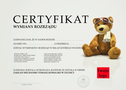 Certyfikat Dyplom - auto rozrząd