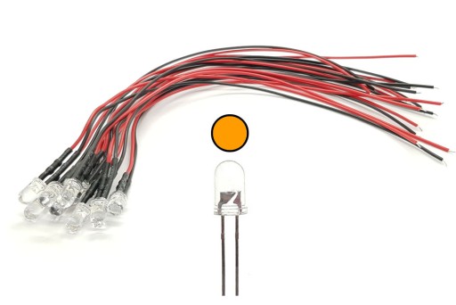 10x LED 5mm 12V 2000mcd przewód 20cm POMARAŃCZOWA