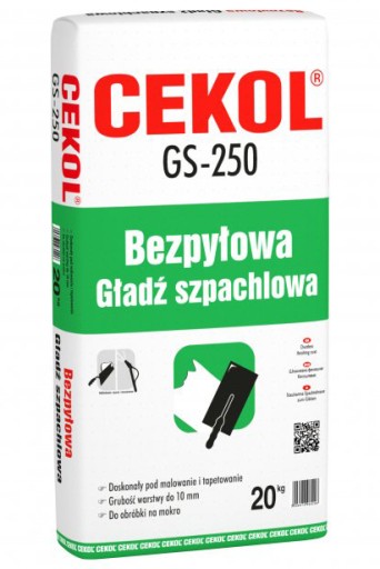 Gładź szpachlowa GS-250 bezpyłowa CEKOL 20kg