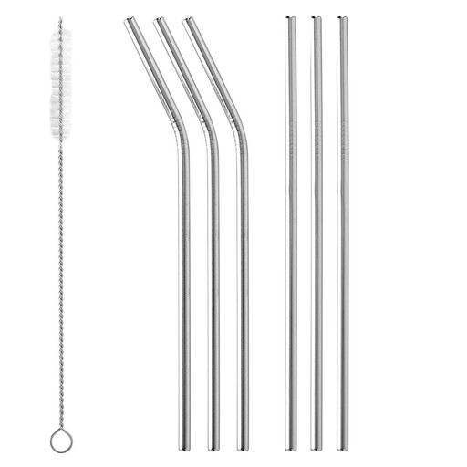 SŁOMKI METALOWE 6 szt + szczoteczka ZESTAW 21.5 cm