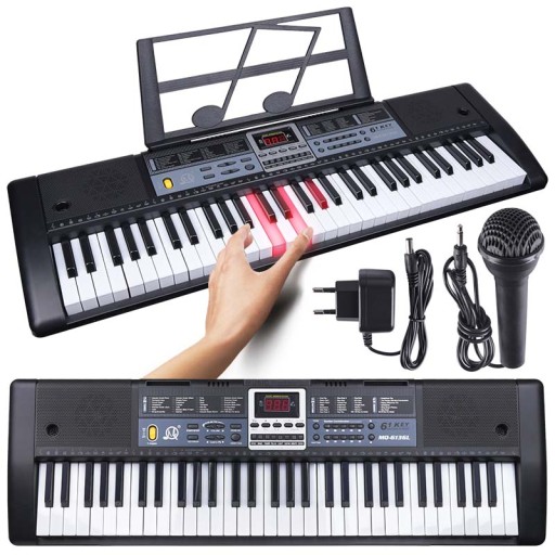 DUŻY KEYBOARD ORGANY PIANINO 61KL PODŚWIETLANE KLAWISZE LED TRYB LEKCJI