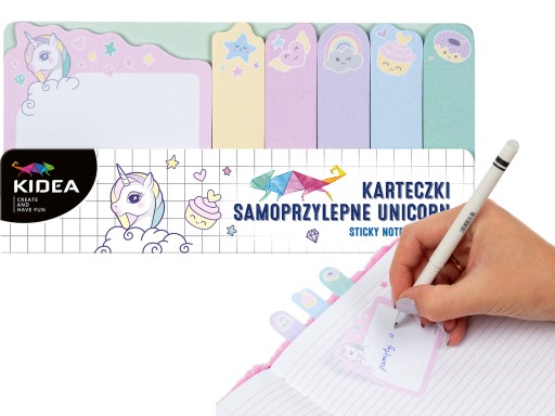 KIDEA Karteczki SAMOPRZYLEPNE Jednorożec UNCORN Zakładki PASTELOWE Notes