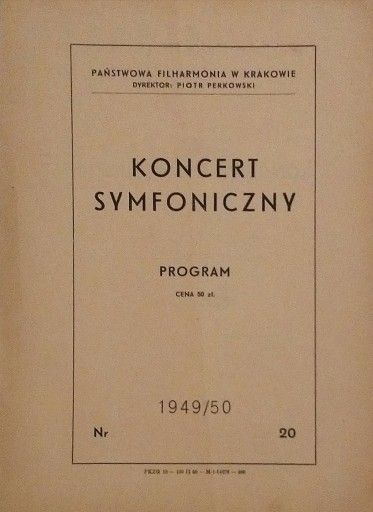 Program XIX Koncert Symfoniczny 1950 r. Kraków SPK