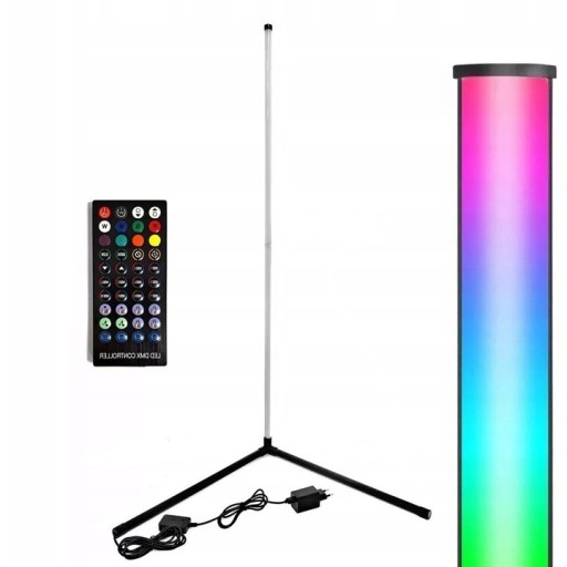 LAMPA PODŁOGOWA NAROŻNIKOWA LED STOJĄCA RGB 102CM + PILOT APLIKACJA MOCNA