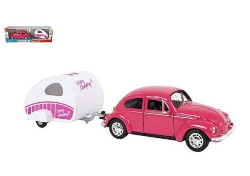 AUTO METALOWE VOLKSWAGEN GARBUS Z PRZYCZEPKĄ RETRO