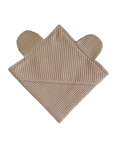 Ręcznik Okrycie kąpielowe BAWEŁNA wafel 120x120 cm karmelowy beżowy uszy