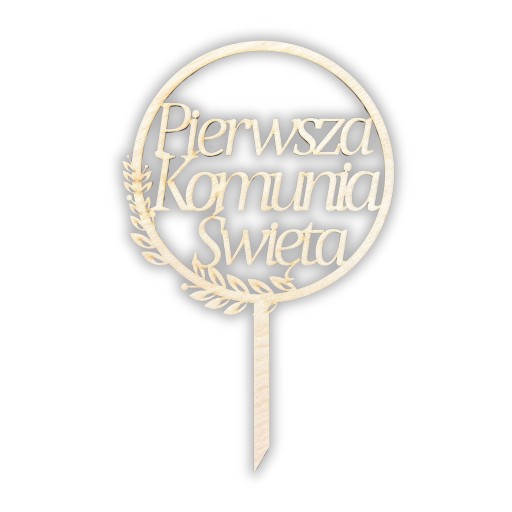 TOPPER DREWNIANY PIERWSZA KOMUNIA ŚWIĘTA LISTKI LIŚĆ NA TORT OZDOBA DEKOR