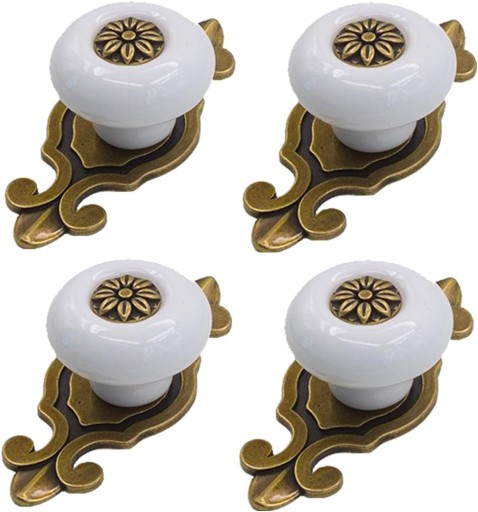 4 sztuki ceramicznych gałek do szafek kuchennych/szafek w kolorze białym