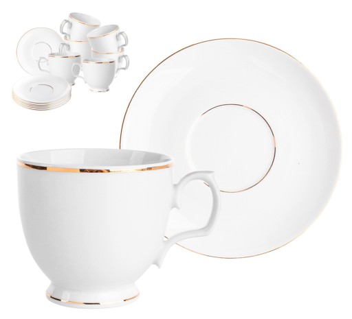 Filiżanki i spodki porcelana MariaPaula Złota Linia 350 ml 12 el.