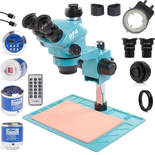 MIKROSKOP STEREOSKOPOWY TRINOKULAR RF4 ZOOM 50x RAMIĘ KAMERA LAMPA 144x LED