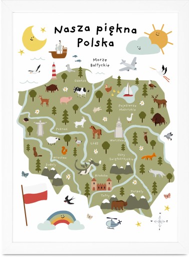 PLAKAT DLA DZIECI PIĘKNA MAPA POLSKI 21x30 A4 HIT