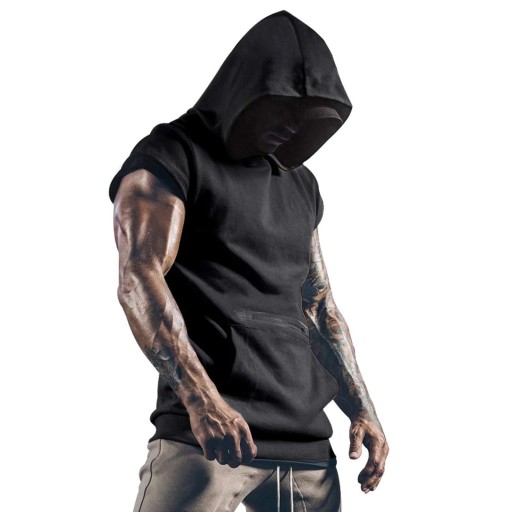 Summer Men Hooded Tank Top Solid Color Short Sleev