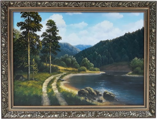 OBRAZ 60x80 PEJZAŻ KRAJOBRAZ ZDOBIONA ZŁOTA RAMA