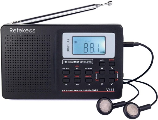 Retekess V111 Przenośne Radio, Krótkofalowe Radio AM FM SW ze Słuchawkami