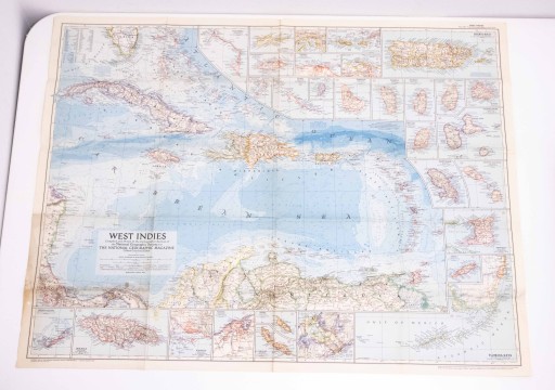 STARA MAPA INDIE ZACHODNIE (AMERYKA) 1954