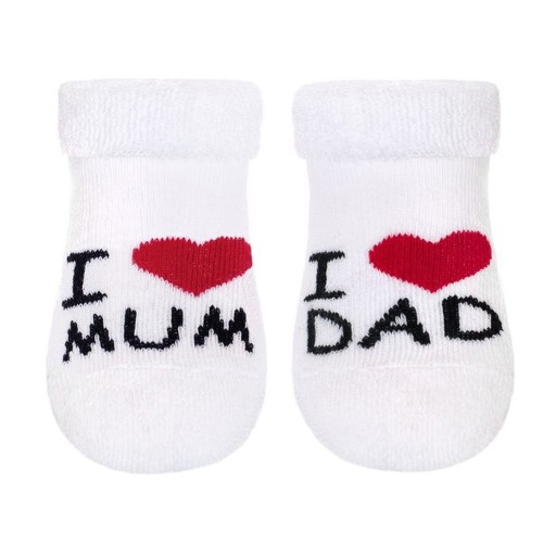 DZIECIĘCE FROTTE SKARPETKI NEW BABY BIAŁE I LOVE MUM AND DAD ROZMIAR 62 (3-