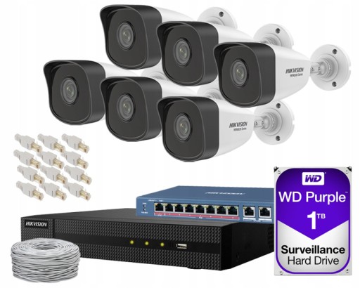 MONITORING DOMU LUB FIRMY HIKVISION ZESTAW 6 KAMER