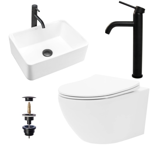 Misa WC Carlo + Umywalka Blatowa Anita Mini + Kran
