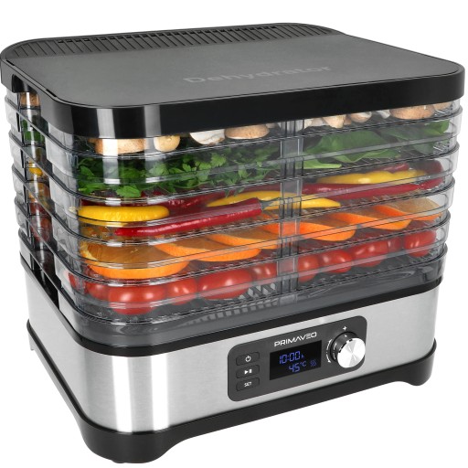 DUŻA Suszarka do Grzybów Owoców Warzyw INOX Termoobieg 450W Zegar PRIMAVEO