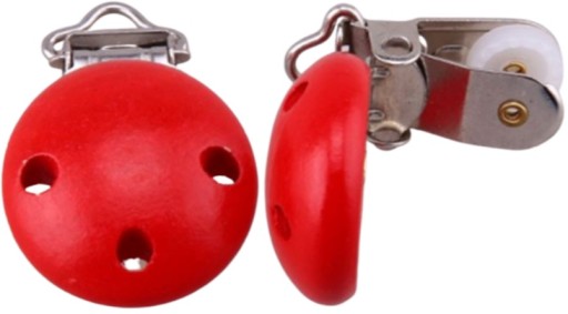 Drewniany klips zawieszka do smoczka CZRWONY 30mm