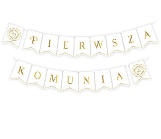 BANER GIRLANDA PIERWSZA KOMUNIA ŚWIĘTA ZŁOTY NAPIS