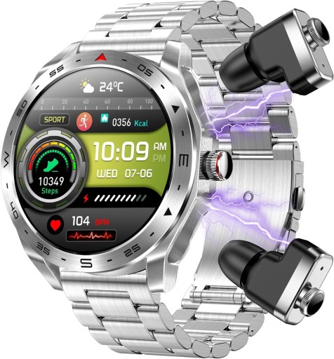 Smartwatch Android iPhone ze słuchawkami dousznymi, srebrny