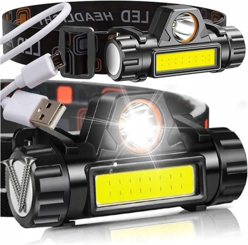 LATARKA CZOŁOWA LED NA AKUMULATOR CZOŁÓWKA COB 4W1 Z MAGNESEM MOCNA USB