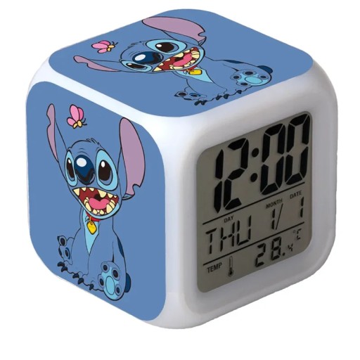 KOLOROWY BUDZIK LED LILO & STITCH Z ROSNĄCĄ ZMIANĄ ŚWIATŁA CYFROWEGO