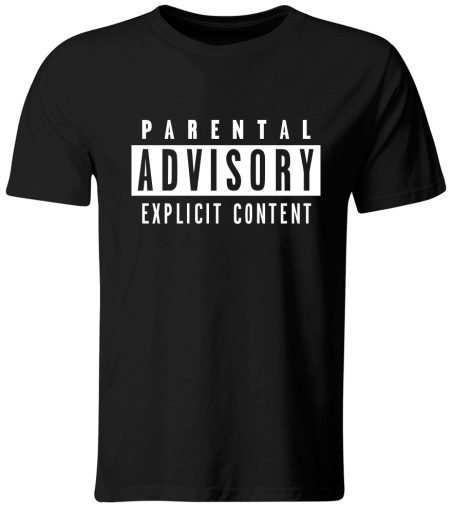 KOSZULKA Z NADRUKIEM PARENTAL ADVISORY, CZARNA, ROZ. XXL
