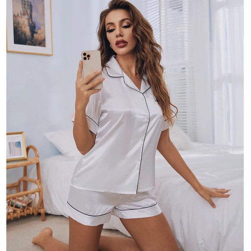 Women Pajamas Nightwear Satin Sleepwear 2PCS Set S