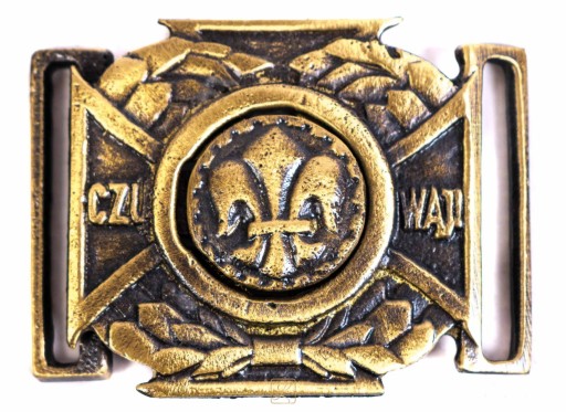 Klamra Harcerska II RP do pasa, mosiądz. Napis CZUWAJ