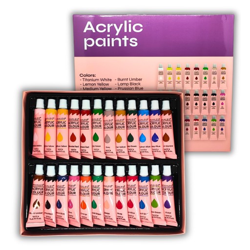 Farby Akrylowe Duży Zestaw Farb Akrylowych W Tubkach 24x12ml ŻYWE KOLORY