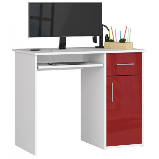 Biurko pod komputer laptop PIN biały-czerwony połysk 90cm AKD