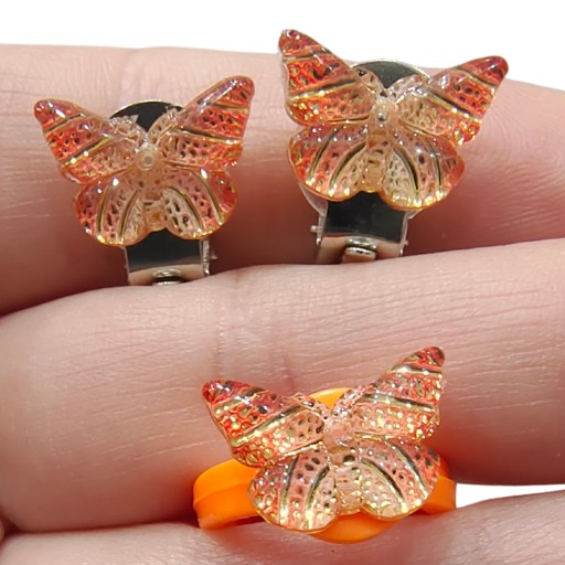 Zestaw hand made klipsy i pierścionek dla małej księżniczki