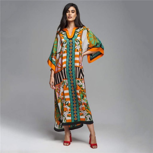 KIMONO PLAŻOWE Artystyczny nadruk sukienka Maxi w