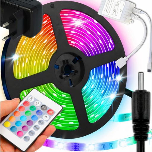PASEK LEDOWY WODOODPORNE KOLOROWE TAŚMA LED RGB WODOODPORNA 5m Z PILOTEM