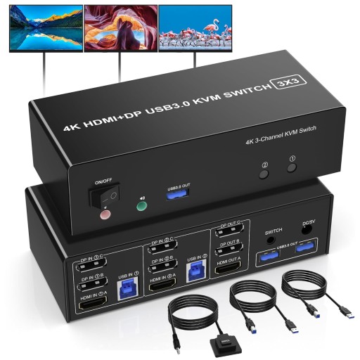 PRZEŁĄCZNIK KVM RYTAKI PRO USB 3.0 POTRÓJNY ADAPTER DISPLAYPORT PRO