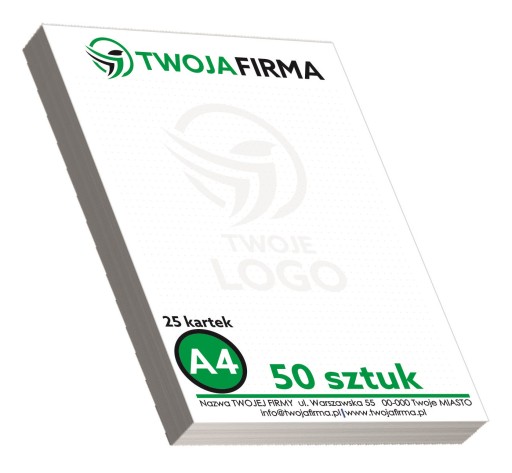 BLOCZKI Reklamowe A4 NOTESY klejone LOGO 50 sztuk